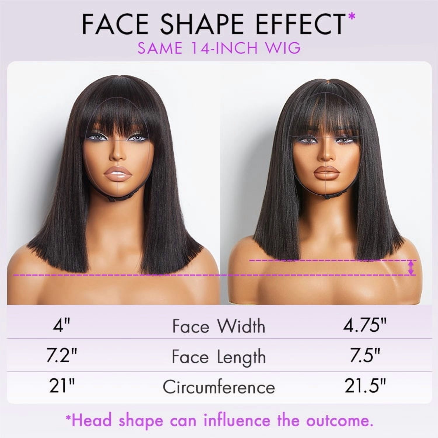 LUVME 10" Put On and Go Brown Highlight Yaki Bob with Bangs Glueless Minimalist Lace Wig Breathable Cap for Women