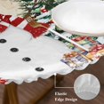 thumbnail image 3 of Beige Christmas Round Tablecloth, Fitted Table Cover with Elastic for 36"-44" Round Tables, Snowman Xmas Tree Poinsettia Eucalyptus Table Cloth Outdoor Indoor Dinning Party Waterproof Tablecloths, 3 of 7