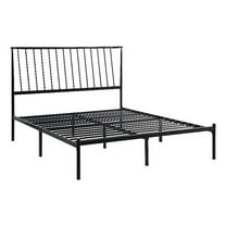 Angie Queen Bed- Platform Foundation- Slatted Headboard- Black Metal Frame