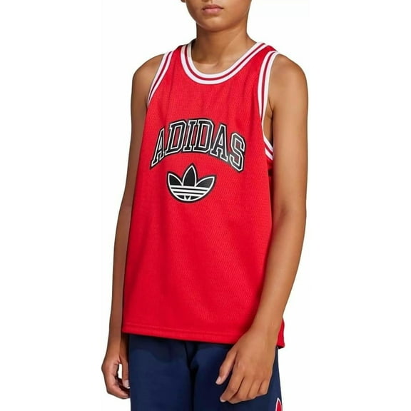Adidas Boys' Sleeveless Originals Basketball Mesh Tank Top Better Scarlet Size Large