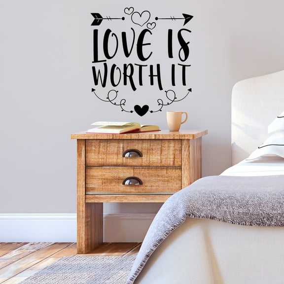 VWAQ Love is Worth It Wall Decal Romantic Wall Decor - 13"H X 13"W Black