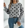 thumbnail image 7 of Panan Women's Crew Neck Polka Dot Pattern Chunky Knit Relaxed Fit Long Sleeve Pullover Sweater, Casual Knit Top, 7 of 7