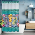 thumbnail image 2 of Summer Coastal No Hook Shower Curtain with Snap in Liner Beach Slippers Starfish Flower Teal Wood Grain Waterproof Bathroom Shower Curtain with See Through Top Window for Bathtub 54" x 78", 2 of 9