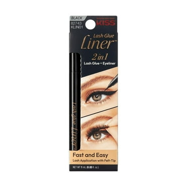 KISS Lash GLUEliner, 2-in-1 YPF5 Felt-Tip Eyelash Adhesive and Eyeliner, Matte Finish, Foolproof Application, Easy Touch-Up, 0.03 Fl Oz.- Black, Packaging May Vary