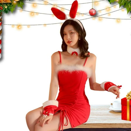 

Peitten Christmas Sexy Party Dress Women s Nightgown Sexy Rabbit Dress with Headband Wedding Night Dress Girls Cosplay Pajamas Set for Home Wedding great