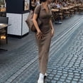 thumbnail image 6 of Women'S Long Sleeve Maxi Dress Ribbed Back Slit Button Down Bodycon Soft Going Out Elegant Party Dresses Brown L, 6 of 9