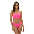 thumbnail image 6 of Clearance Sale Women's 3 Piece Swimsuit Bandeau Bikini Set Strapless Swimsuit Top + Mid Rise Panties + Striped Kimono Chiffon Cardigans Cover Up Three Piece Bathing Suits XS-XL, 6 of 7
