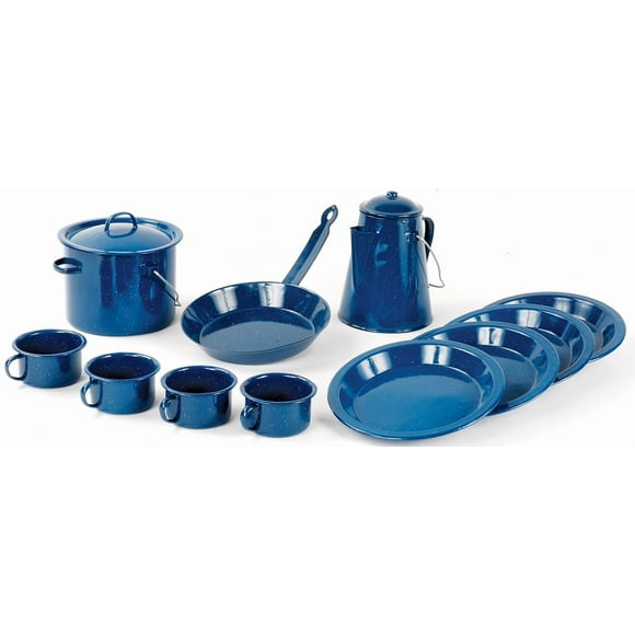Ensemble de Cuisine de Camping en Email Bleu de 13 Pièces de World Famous