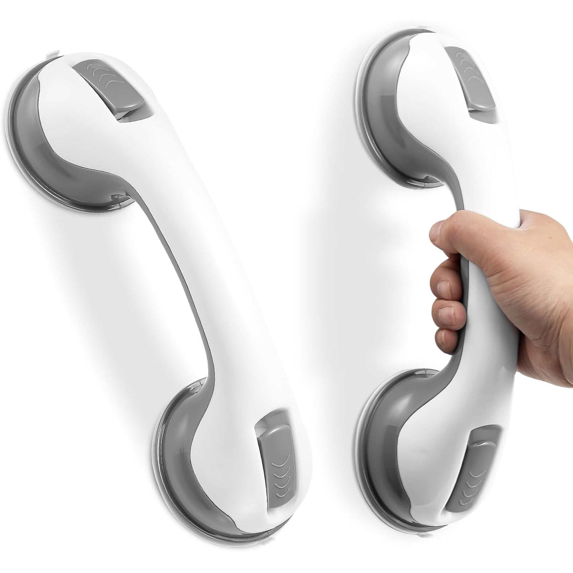 Grab Bars for Bathtubs and Showers, 2 Pack 12 Inch Suction Safety Grab Bars for Senior and Elderly Assist Support Suction Cup Removable Handrails for Shower Chair No Drilling No Tools(Gray)