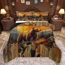 jejeloiu Jungle Bear Bedding Comforter Set,Wild Animal Twin Comforter Sets,Orange Sunset Bedding Set For Men Women,Microfiber Bedroom Decor Reversible,2 Pieces