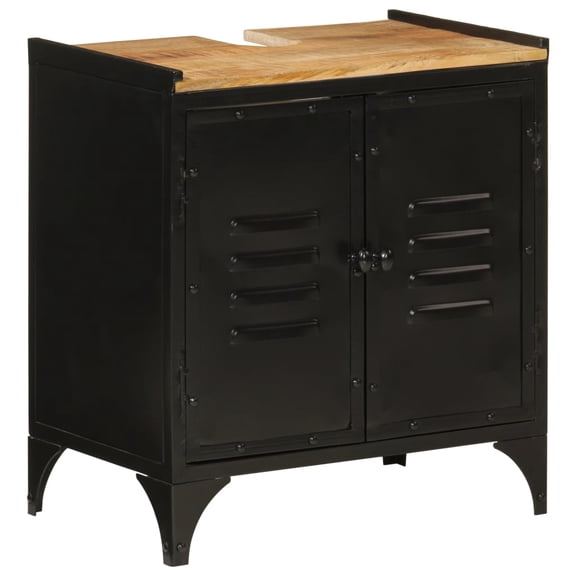 vidaXL Bathroom Sink Cabinet Black and Natural Mango Wood