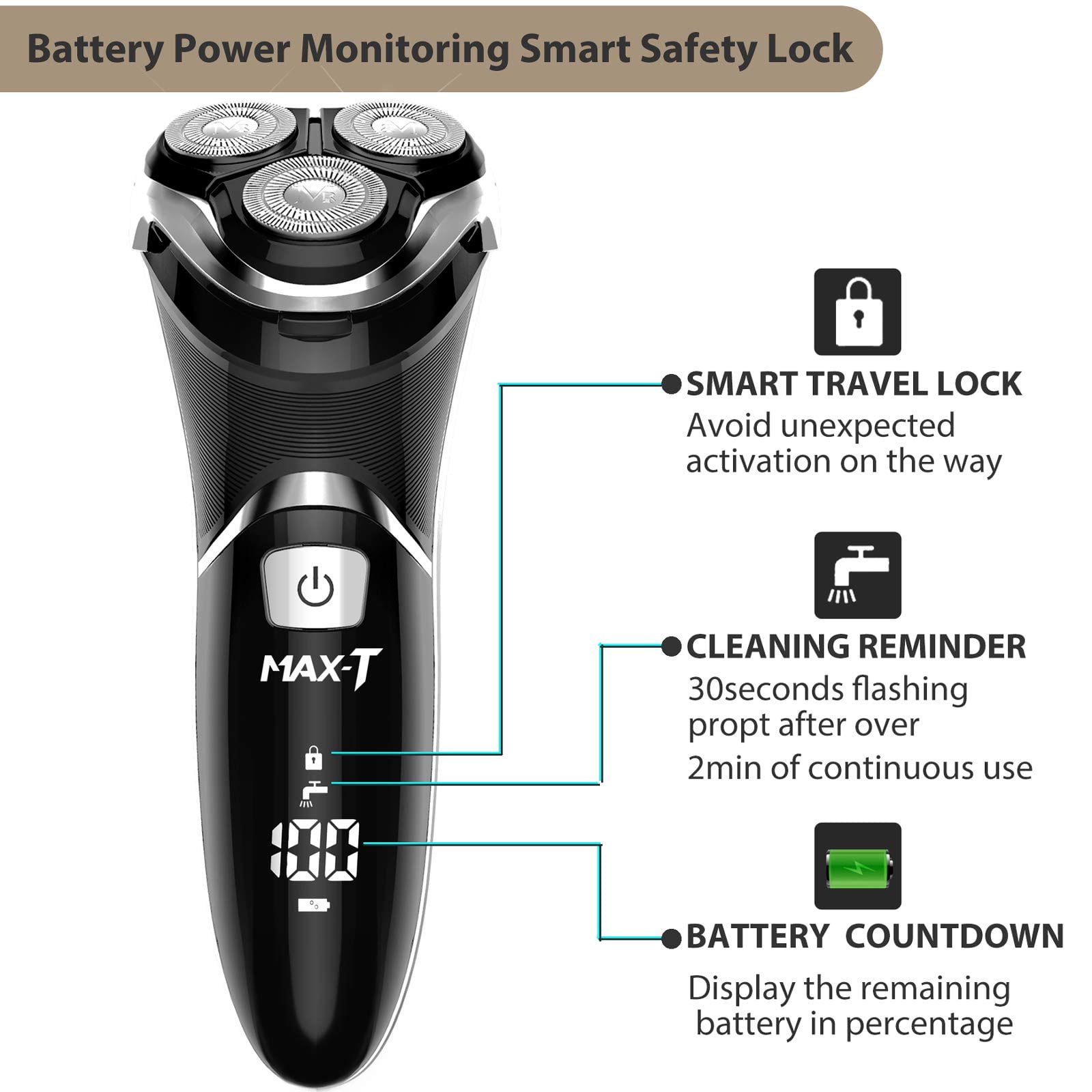 MAXT Electric Razor for Men Rechargeable Wet & Dry Electric Shaver with Pop-Up Trimmer LED Display