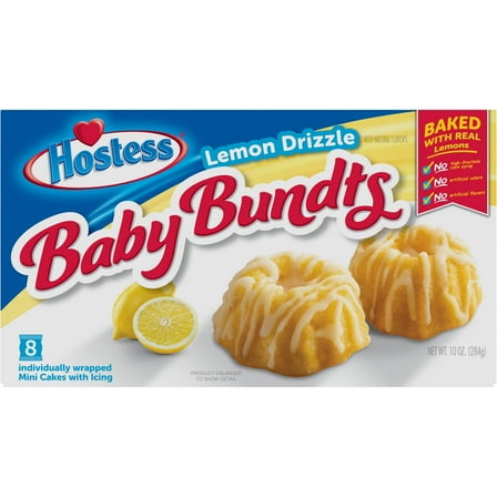 HOSTESS Baby Bundts, Lemon Drizzle Cakes, 8 Count , 10 oz (2 Packs) Free Gift from Winrock Store