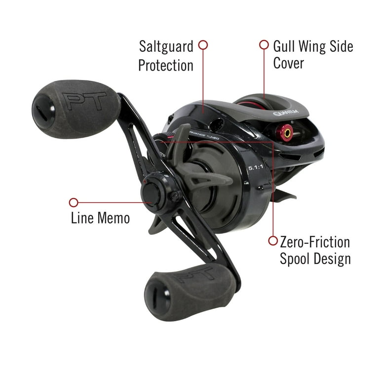 baitcaster reel retrieve side Quantum Smoke Baitcast Fishing Reel, Right-Hand Retrieve, 10+1 Bearings,  5.1:1 Gear Ratio, Black