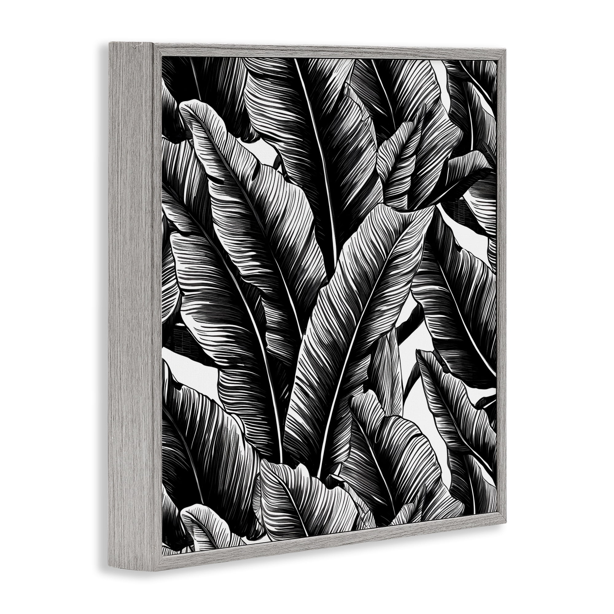 Stupell Industries Black Bold Fronds Botanical & Floral Painting Gray Framed Art Print Wall Art, 17 x 17
