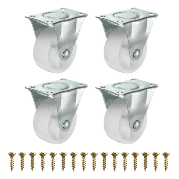 2 Inch Fixed Caster Wheels, Plastic No Bearing Small Non-Swivel Casters Wheels for Furniture Drawers Storage Bins DIY Project - 4pcs (White)