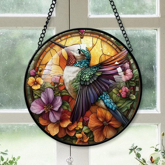 Customized Hummingbird Stained Glass Window Hangings, Hummingbird Colorful Glass Panel Pretty Gifts, Hummingbird Decoration for Home Garden Christmas vafYVE