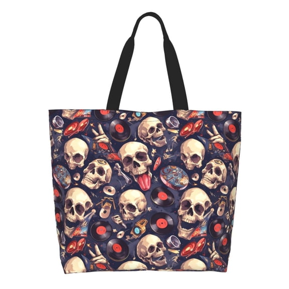 Rocae Skull record rock for Big Capacity Shoulder Bag with Pockets,Tote Bag for Women Handbag