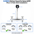 thumbnail image 2 of RV Kitchen Faucet 8 Inch Widespread Metallic Camper Sink Faucet, 360° Flexible Gooseneck Swivel Sprayer Head with 2 Water Flow Modes for Campers Motorhome Mobile Home, Chrome, 2 of 8
