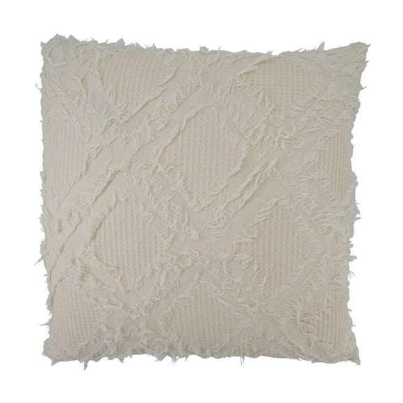 Saro 1877.I18SC 18 in. Frange Gaufres Armure Coussin Carré Cover&44; Ivoire