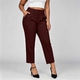 thumbnail image 3 of Stamzod Plus Size Pants for Women Cropped Work Trousers High-Waisted Button Straight Leg Dress Pants with Pockets Business Casual Outfits Wine M, 3 of 9