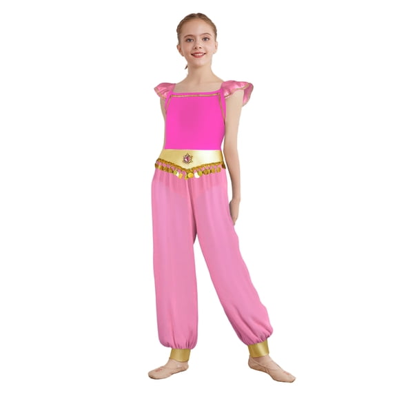 iiniim Flying Sleeve Jumpsuits for Girls Halloween Princess Cosplay Role-playing Hot Pink 10