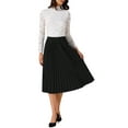 thumbnail image 2 of Women's Pleated Midi Skirt Elastic High Waist A-Line Swing Casual Flowy Long Skirts S Black, 2 of 6