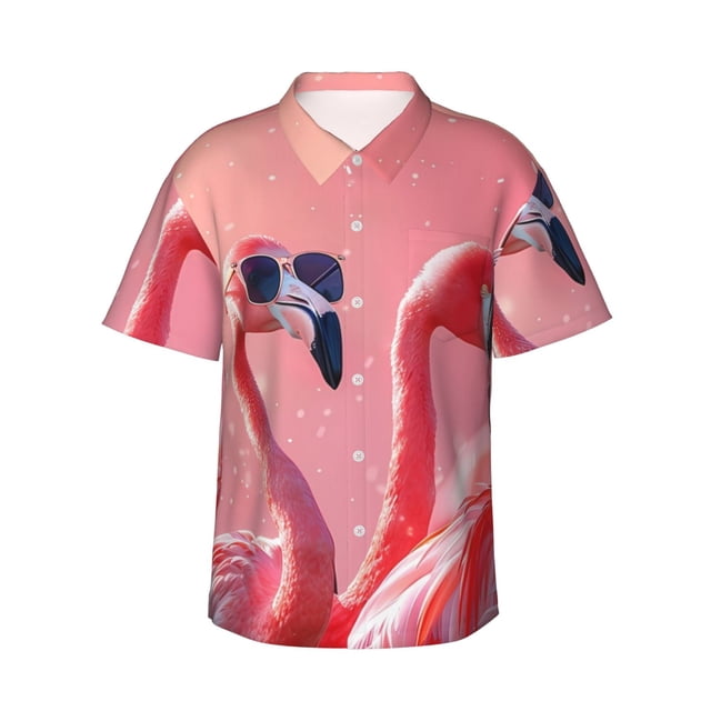 Fotbe Cool Flamingos Sunglasses Scene Camisa Hawaiana para Hombre Unisex – Camisa Casual de Verano con Botones de Manga Corta de Algodón y Lino,Medium