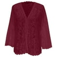 thumbnail image 4 of Fiaer,Long Sleeve Lace Beach Cover up for Women,Womens Plus Size Hollow out Casual Trendy Loose Fit Going out Tops Wine M, 4 of 5