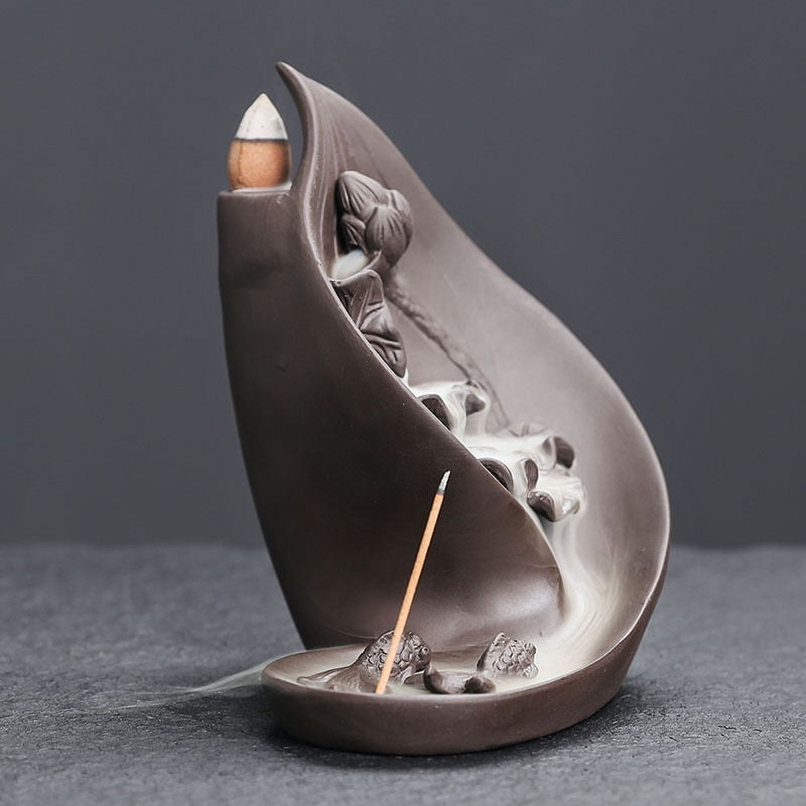 Purple Clay Backflow Incense Holder Creative Lotus Leaf Smoked Aroma Burner Waterfall Incense Burner Home Decoration Craft