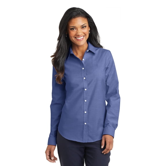 Port Authority Ladies SuperPro Oxford Shirt-M (Navy)
