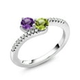 thumbnail image 3 of Gem Stone King 925 Sterling Silver Purple Amethyst and Green Peridot Bypass Ring for Women (0.79 Cttw, Gemstone February Birthstone, Round 4MM, Available in Size 5, 6, 7, 8, 9), 3 of 5