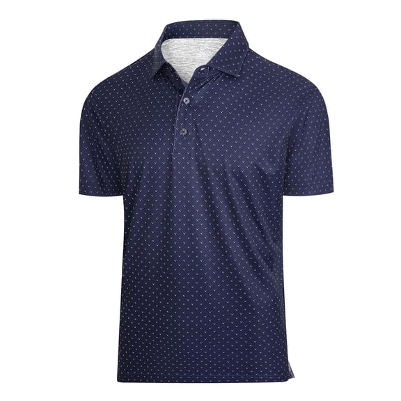 Print Short Sleeve Polo Tees for Men Button Down Collar Classic Comfort Style Top Navy L