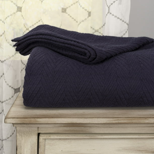 Metro AllSeason 100 Cotton Thermal Woven Blanket Navy Blue / Full