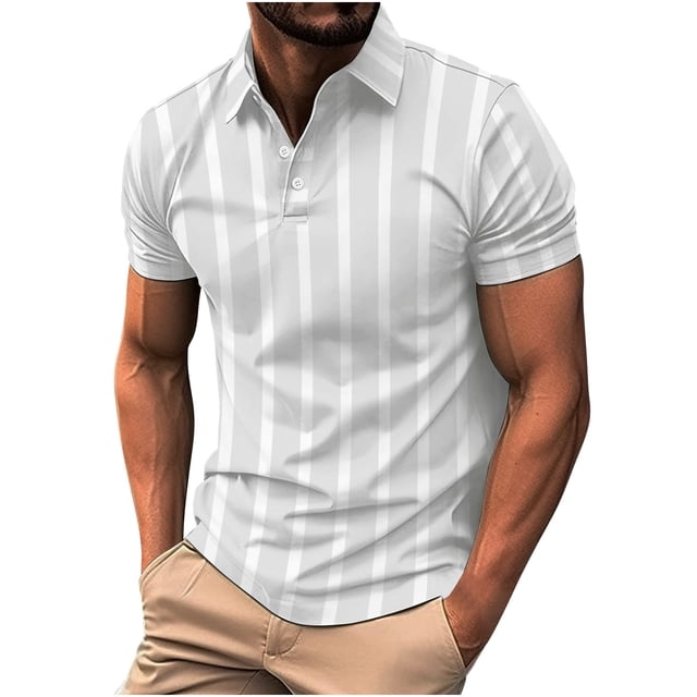Chemise à Manches Courtes pour Hommes, Imprimé Rayé Décontracté avec Col Rabattu, Mélange Léger de Polyester pour Confort Quotidien et Port Polyvalent