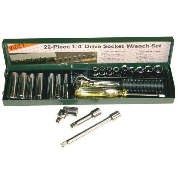 22 PC. 1/4" DR. SOCKET SET, METAL CASE, CR-V (MM)
