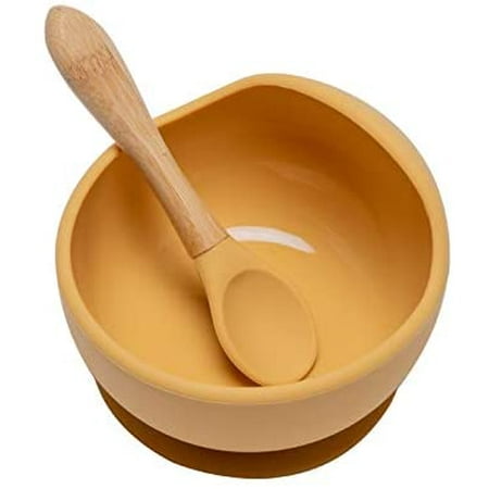 

Silicone Bowl Baby Suction Cup Silicone Tableware Set Baby Weaning Bowl With Silicone Spoon Bpa Free (Mustard)