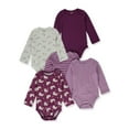 thumbnail image 3 of Hanes Baby Boys Ultimate Flexy Long Sleeve Bodysuits Bodystocking, Purple Fun, 18-24 Months, 5 Pack, 3 of 3