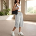 thumbnail image 2 of Oksale Capri Cargo Pants Womens Wide Leg Capris with Pockets Casual Elastic Drawstring Waist Cropped Trousers Loose Comfy Summer Clothing Gray XL, 2 of 8