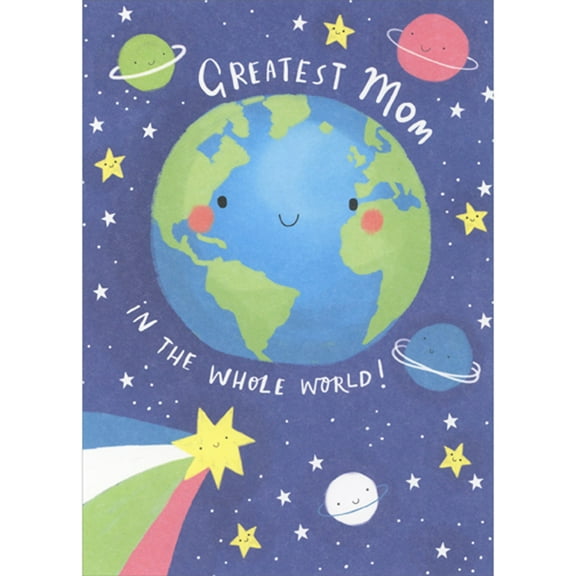 RSVP Greatest Mom in the Whole World: Cute Planets and Stars in the Sky Juvenile Mother's Day Card from Kids