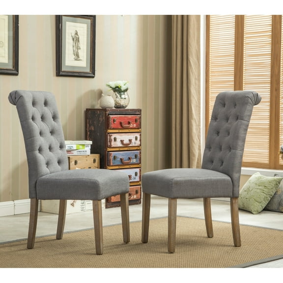 Miekor Furniture Habit Solid Wood Tufted Parsons Dining Chair, Set of 2, Grey 67856