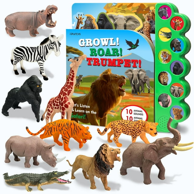 Juego de figuras de animales de safari de Igratens con libro de sonido de más de 3 años