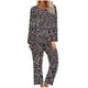 thumbnail image 2 of Puntoco Conjunto de pijama cómodo para mujer, conjunto de pijama con top y pantalones de manga larga con cuello redondo y estampado informal a la moda para mujer, 2 of 5