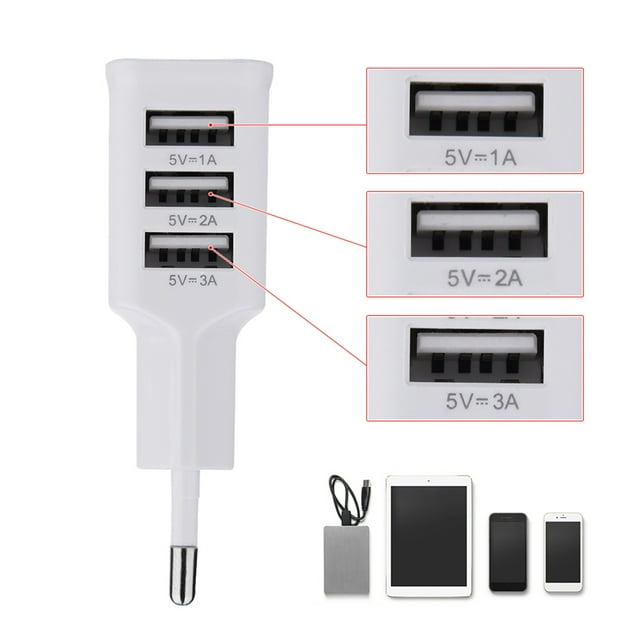 Uadme Cargador De Pared USB C, Cargador De Pared Seguro Universal De 100-220V 3 Puertos De Carga USB para Teléfonos Móviles Tabletas Enchufe De La UE