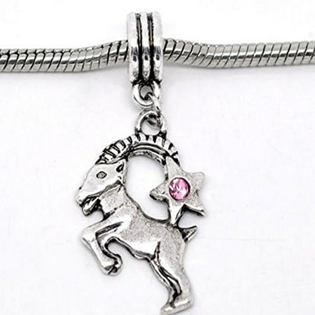 - Capricorn Zodiac Charm W/pink Crystal Dangle Bead for Snake Bracelets