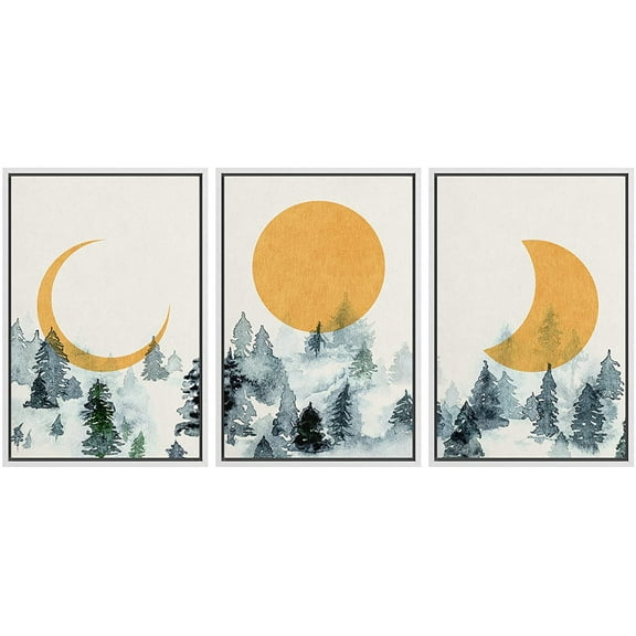 wall26 Framed Canvas Print Wall Art Set Mid-Century Ocean Sunset Sun Horizon Nature Abstract Illustrations Modern Art Bohemian Decorative for Living Room, Bedroom, Office - 24"x36"x3 White