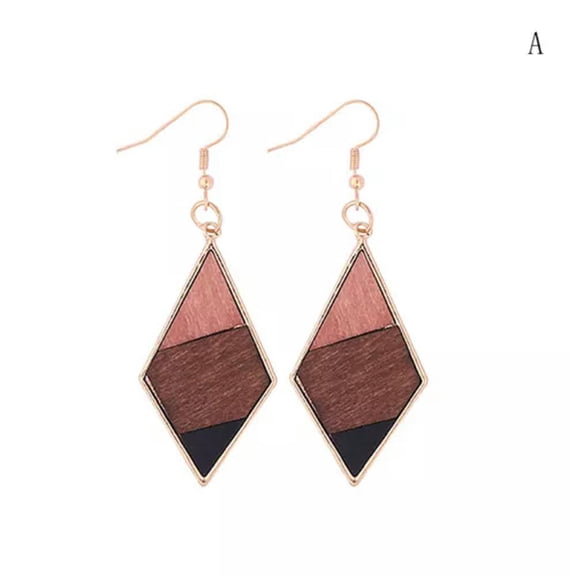 Morocco Rhombus Statement Wood Earrings Ethnic Splice Wooden Women Gold Jewelry