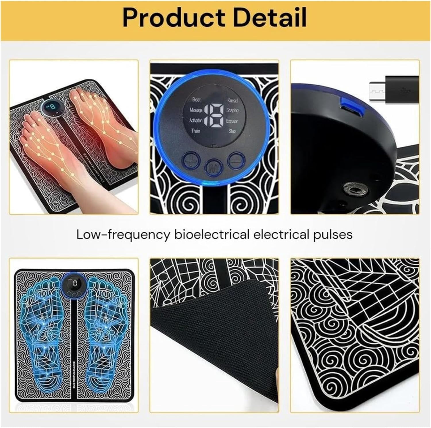 StepNura Foot Massager Mat with Remote, 8 Modes 19 Levels (Blue*2Pcs)