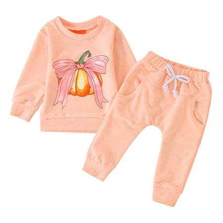 

Toddler Girl Outfits Cartoon Pumpkin Printing Long Sleeve Pullover Hoodie Top and Pants 2Pc Kids Suits for Girls