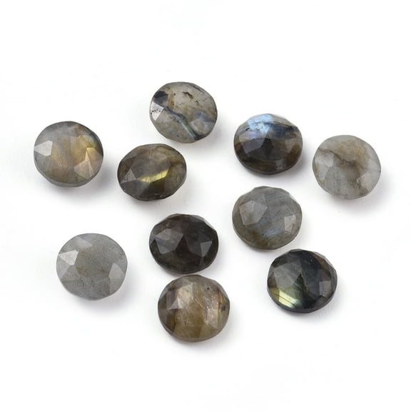 20pc Natural Labradorite Cabochons Faceted Flat Round 10x4.5mm